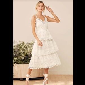 EUC lulus All Is Love White Embroidered Tiered Midi Dress